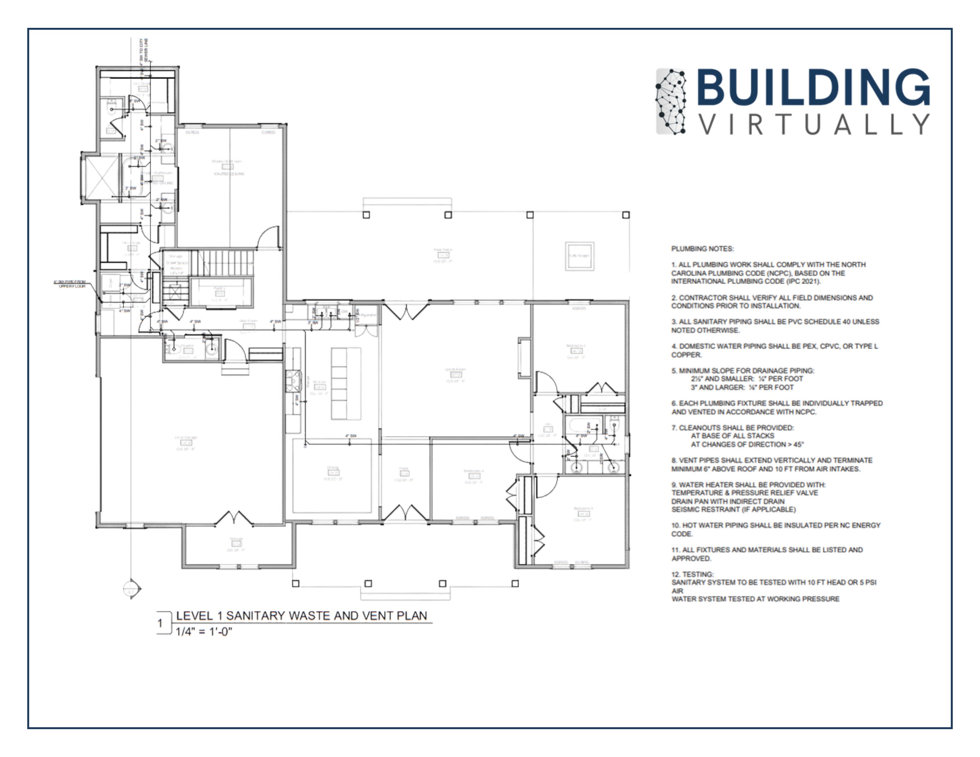 Level 1 sanitary waste and vent plan