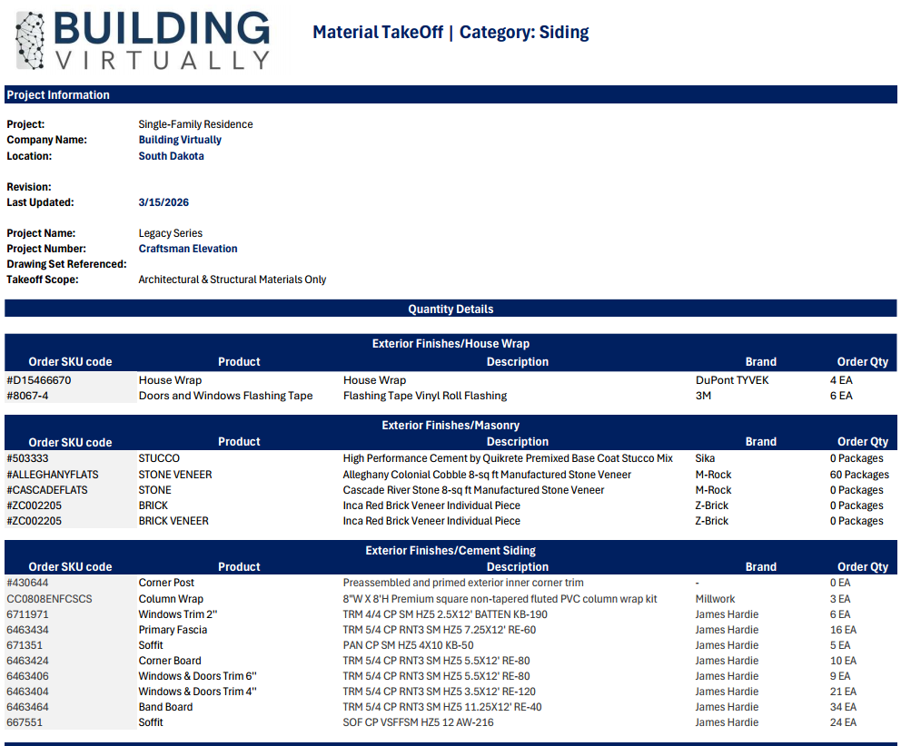 Material Takeoff - Siding