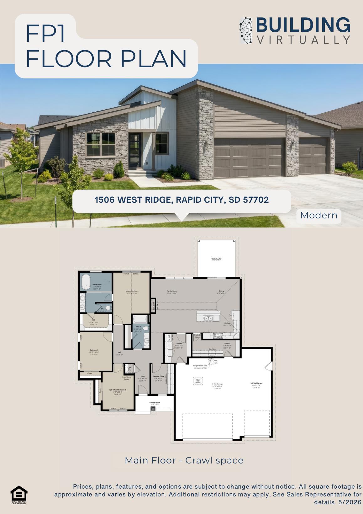 Brochure — Modern elevation with crawl space plan